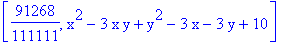 [91268/111111, x^2-3*x*y+y^2-3*x-3*y+10]